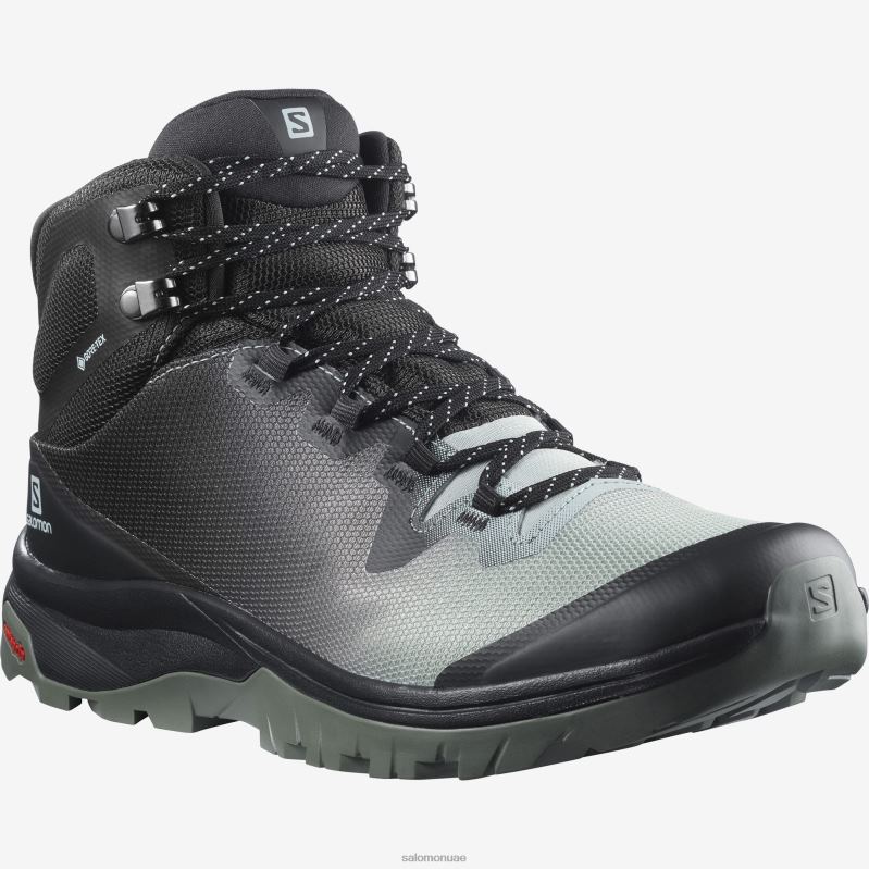 8DLD21521 Salomon الحديد والأبنوس والبرتقال المشتعلة حذاء المشي لمسافات طويلة للسيدات Outpulse Mid Gore-Tex Iron-Ebony-Blanzing Orange