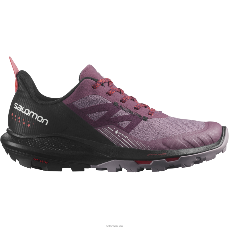 8DLD22194 Salomon برتقالي المشمش-أسود-خشب التوليب حذاء المشي لمسافات طويلة للسيدات Outpulse Gore-Tex المشمش البرتقالي والأسود وخشب التوليب