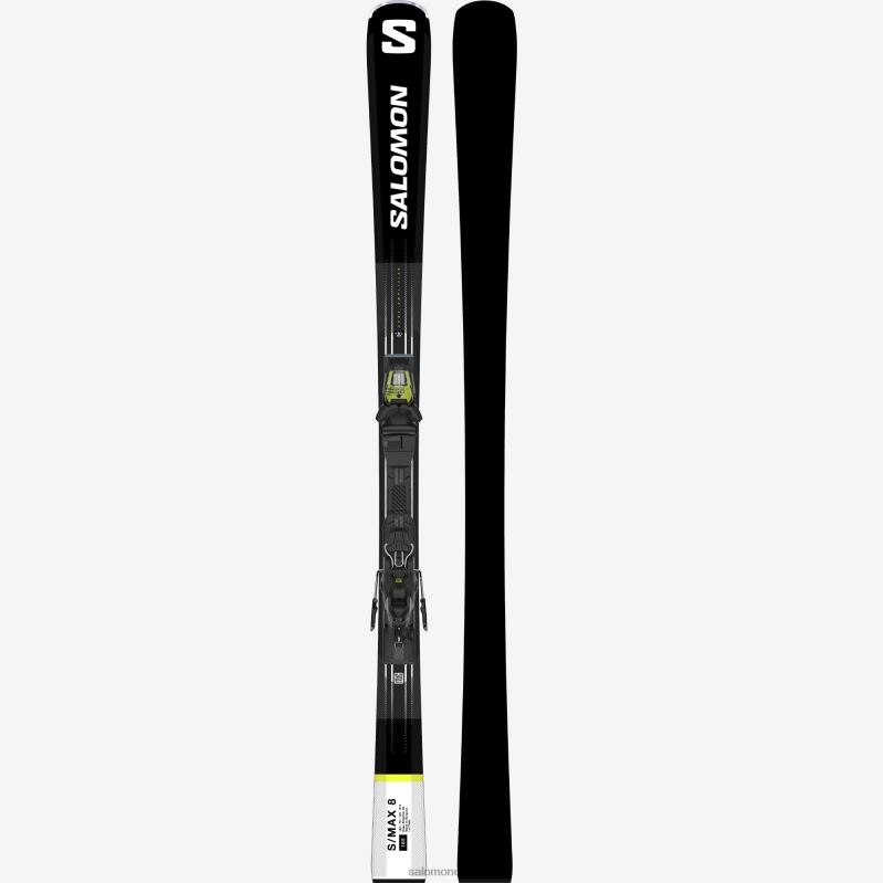 8DLD22771 Salomon أسود/حمض أخضر/أبيض S Max 10 + M12 GW F80 Ski أسود حمض أخضر أبيض